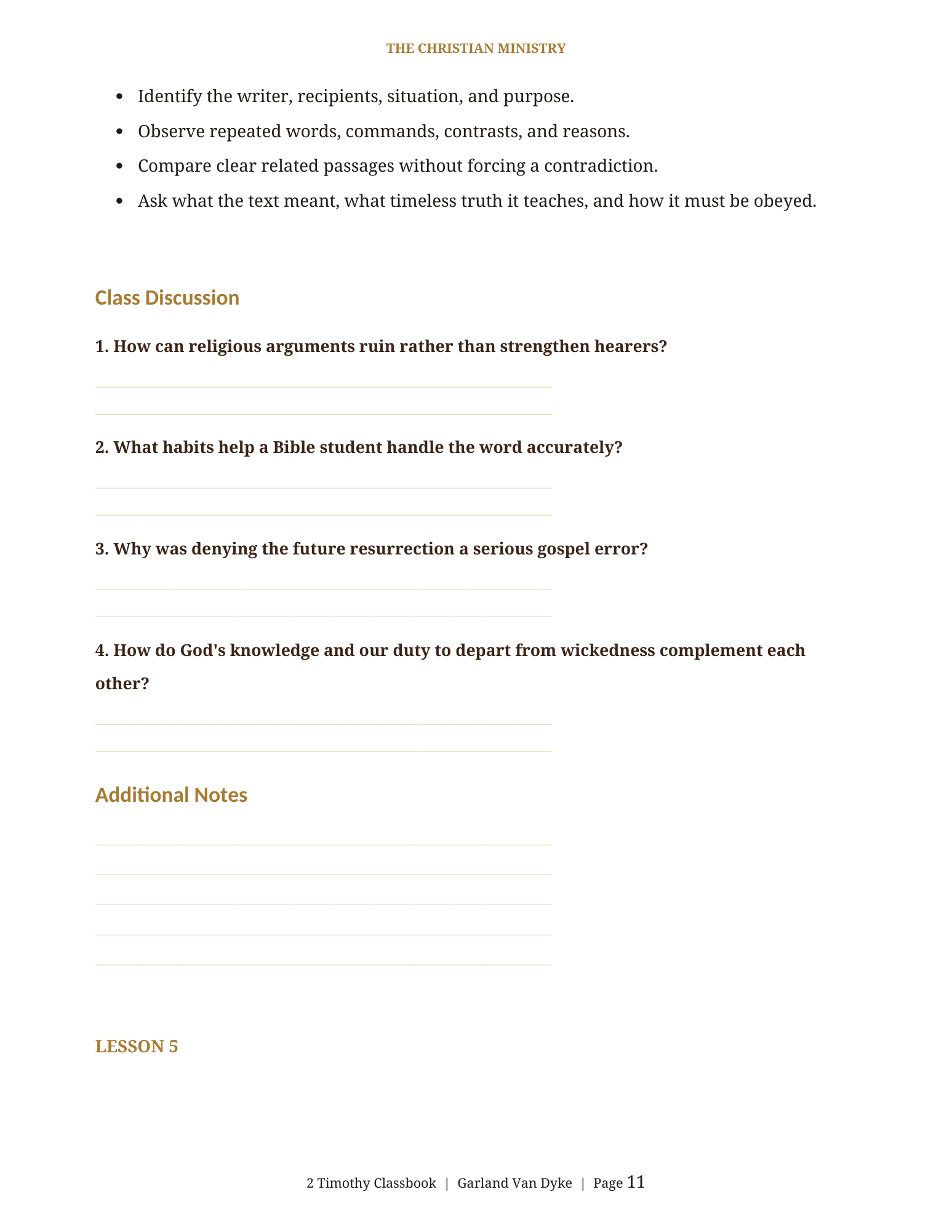 2 Timothy Bible class workbook page 12