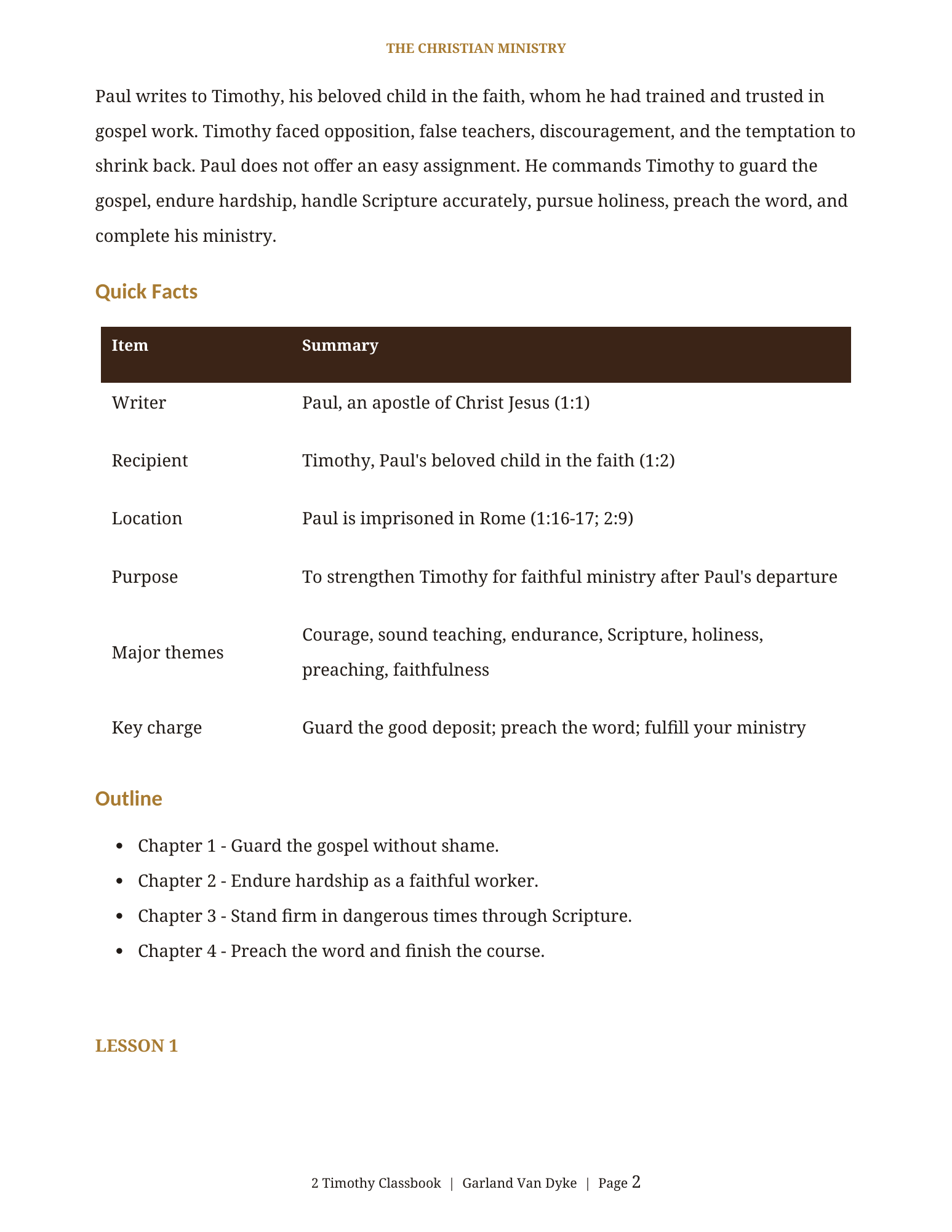 2 Timothy Bible class workbook page 3